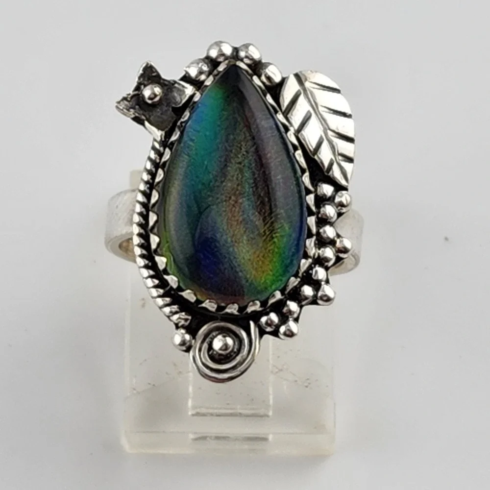 Sterling Silver 925 Aurora Opal Ring Size 6 Southwestern Design‎